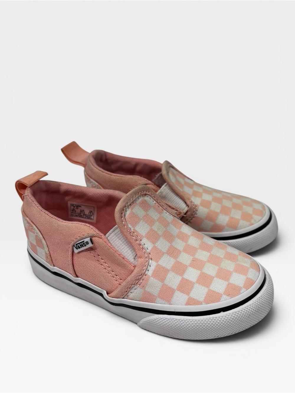 Vans Kids Slip-On Checkerboard Sneakers - Peach Pink & White